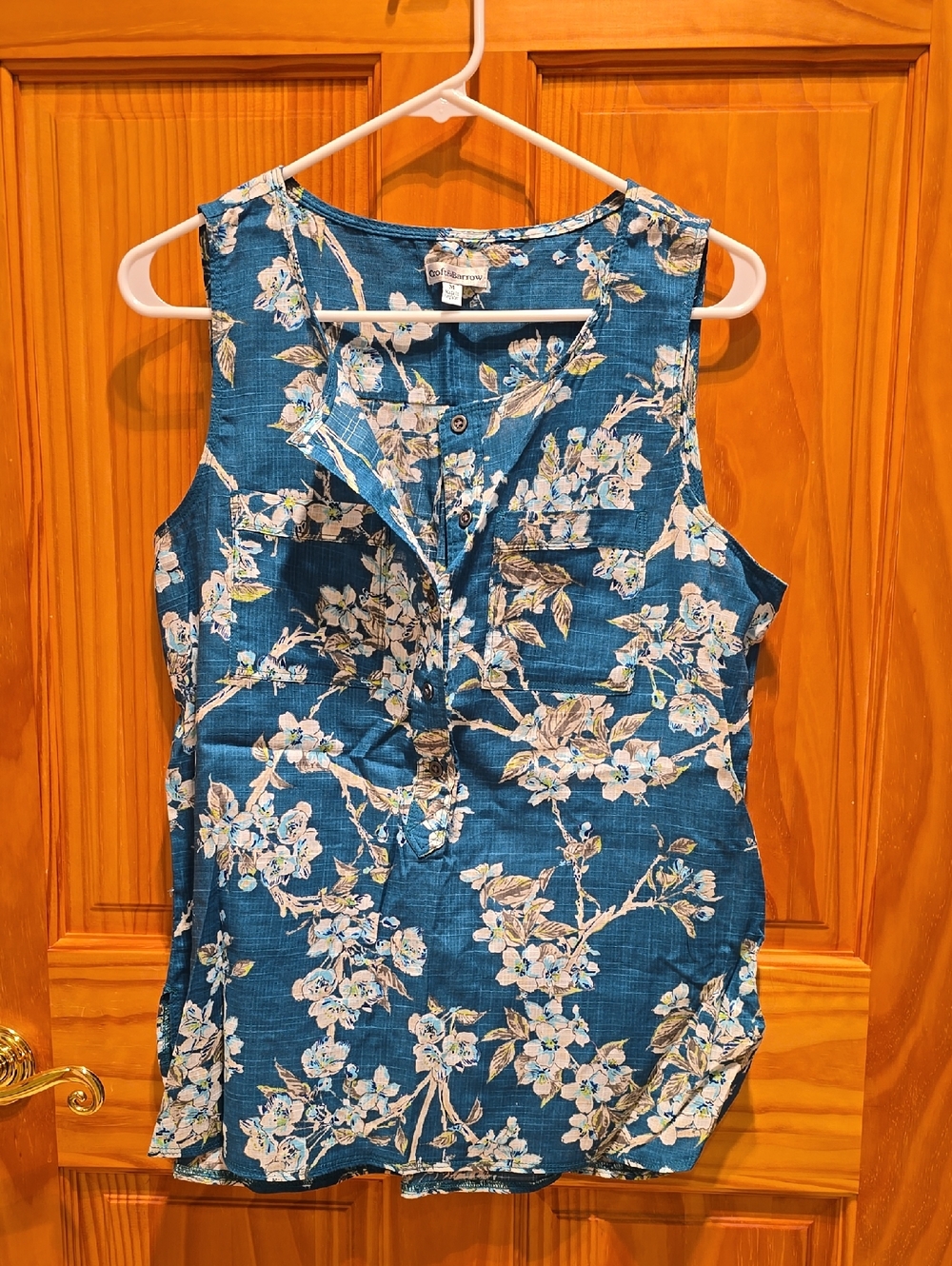 Teal Blue Floral Button-Front Sleeveless